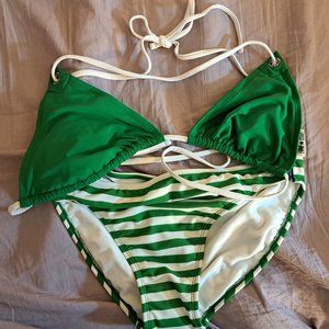 Vintage Converse One Star Women's Bikini Set XL Green & White Stripe NWOT